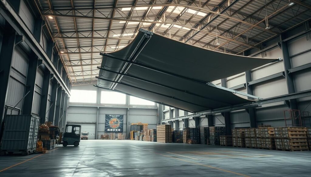 Toldos e coberturas móveis para áreas de carga e pesagem